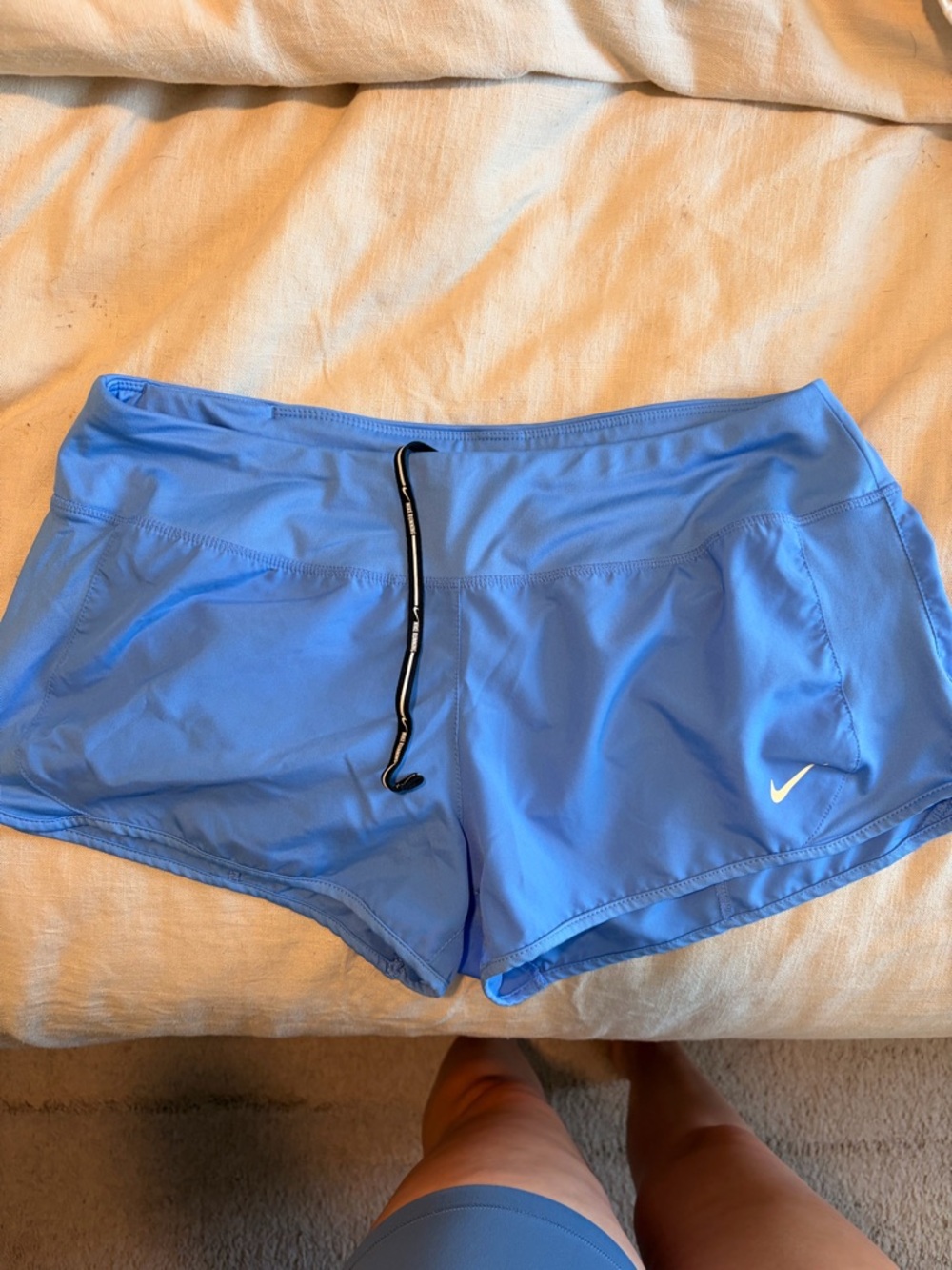 Nike Blue Women's Athletic Running Shorts with Black Drawstring